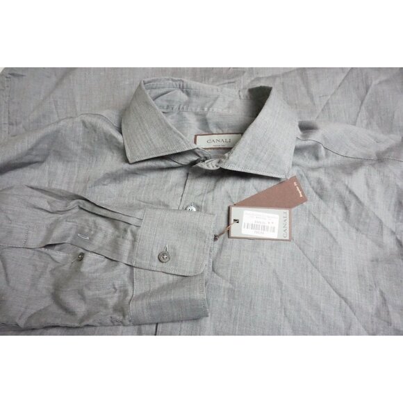 Canali Other - Canali CURRENT Gray Herringbone 100% Cotton Button Up Shirt Sz XL NEW
